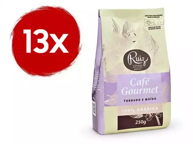 Kit Café Ruiz Gourmet Torrado e Moído com 13 pacotes de 250g