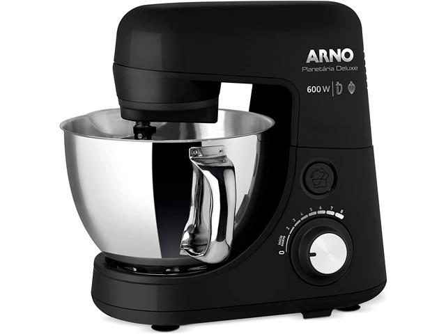 Batedeira Planetária Arno Nova Deluxe Inox Preta 600W