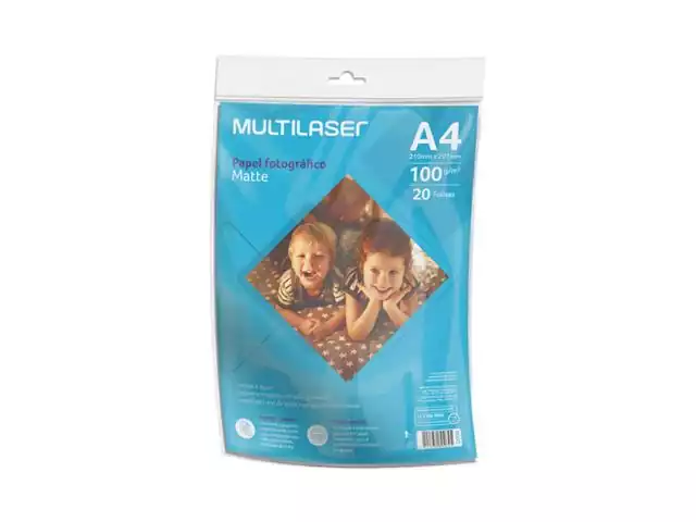 Papel Fotográfico Multilaser Matte A4 210x297mm 108g 50 Folhas PE043