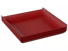 Kit Prato Quadrado Coza Casual Grande Plastico com 4 peÃ§as Vermelho